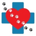 Veterinary medicine logo illustration.Traces of animals in the heart